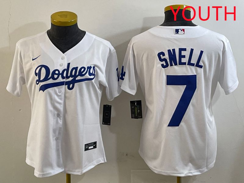 Youth Los Angeles Dodgers #7 Snell White Game 2025 Nike MLB Jersey style 5